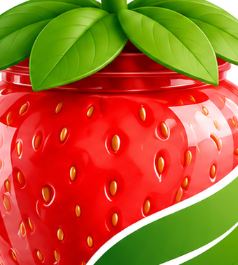 Close-up of strawberry seeds, gloss texture, and leafy top